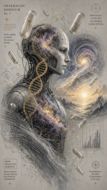 Double Exposure image example: Double Exposure Surrealist Thinking Robot Art Poster
