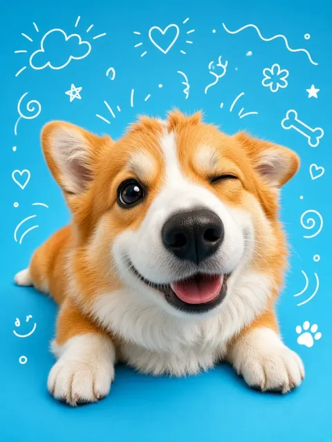 Giant Chubby Corgi Fisheye Selfie Illustration