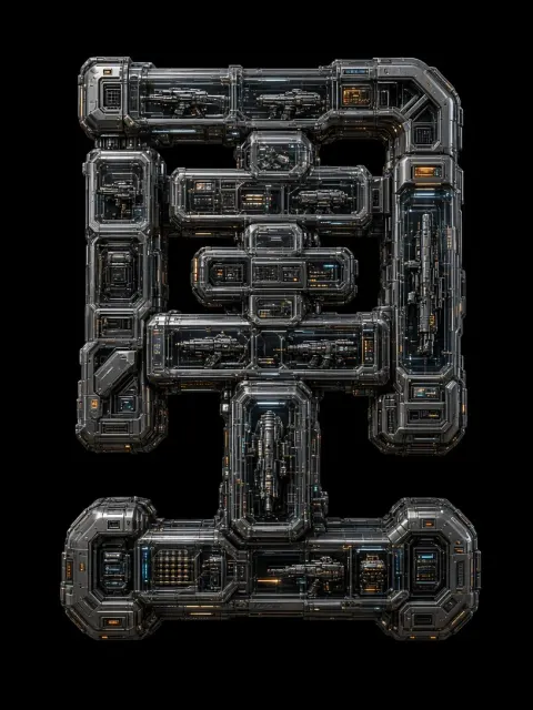 Octane Render image example: Futuristic Sci-Fi Mechanical 3D Typography Art