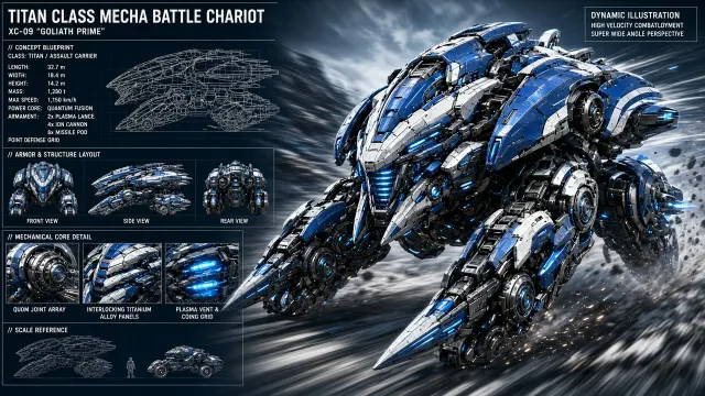 Mecha Design image example: Futuristic Heavy Mecha War Chariot Concept Art
