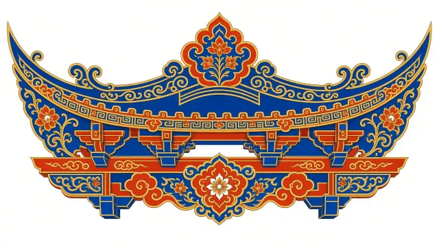 architectural floral image example: Chaoshan Traditional Eaves Flat Illustration