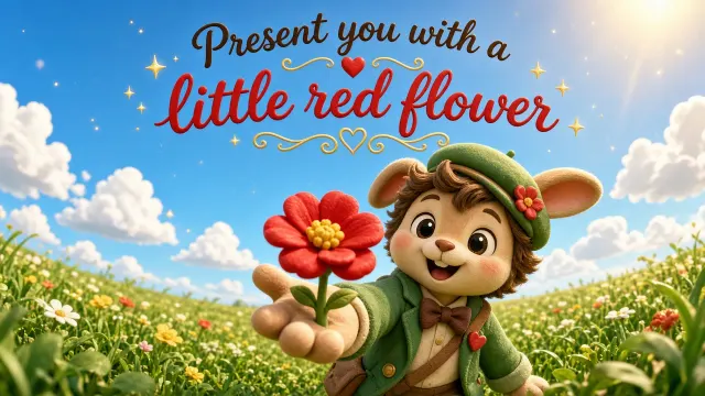 Flora & Fauna image example: A Little Red Flower Charity Cartoon 3D Art