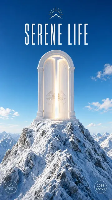 Winter Landscape image example: Giant White Door on Snowy Mountain Concept Art