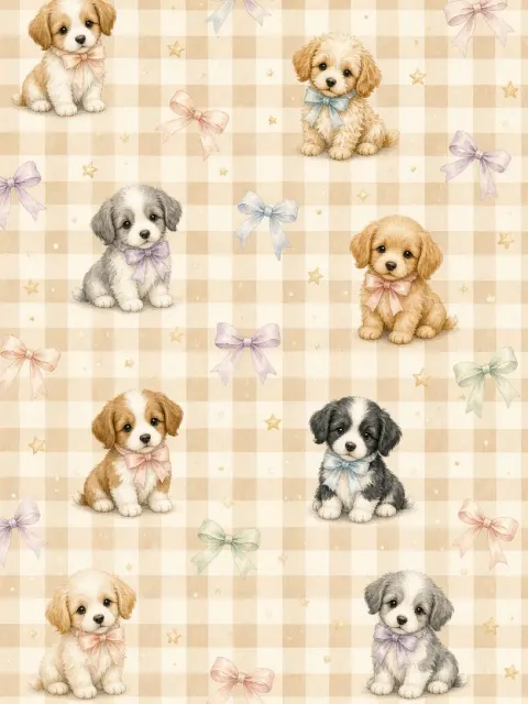 Pattern image example: Watercolor Puppies and Bows Pattern Wallpaper