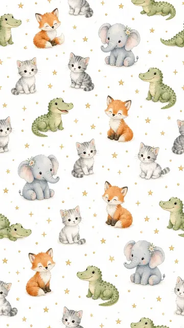 Pattern image example: Cute Watercolor Animals Seamless Pattern Wallpaper