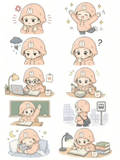 Hand Drawn image example: Peach Headgear Mascot Hand-Drawn Emoji Sheet