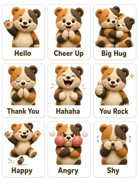 Calico Bear 3D Cartoon Emoji Pack