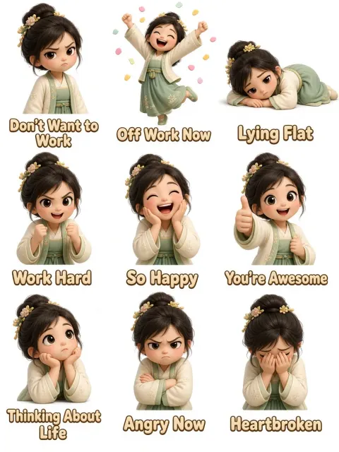 Historical image example: Song Dynasty Maiden 3D Cartoon Emoji Pack