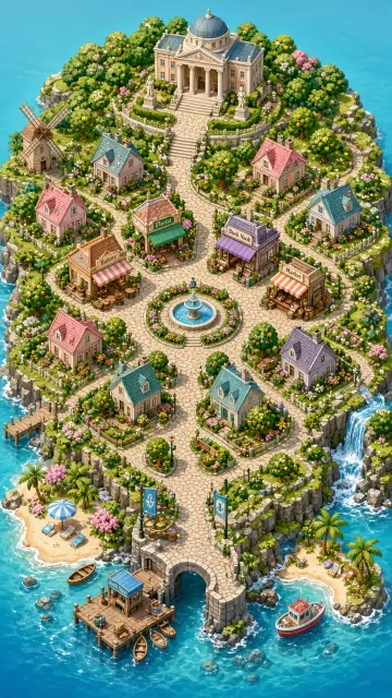 Cozy Island Town Planning Aerial Bird's-Eye View