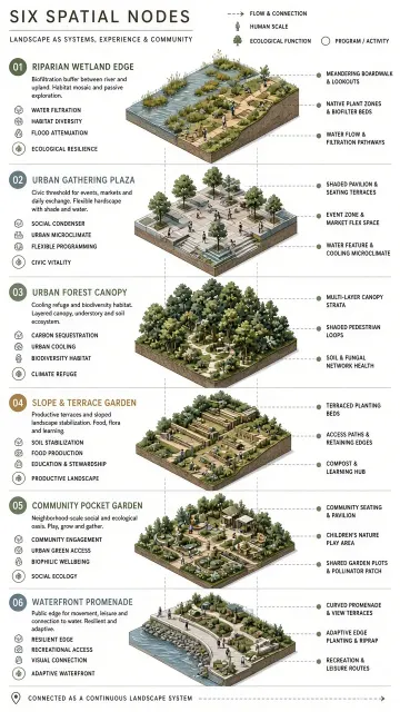 Landscape Architecture image example: Axonometric Landscape Diagram Node Analysis Illustration