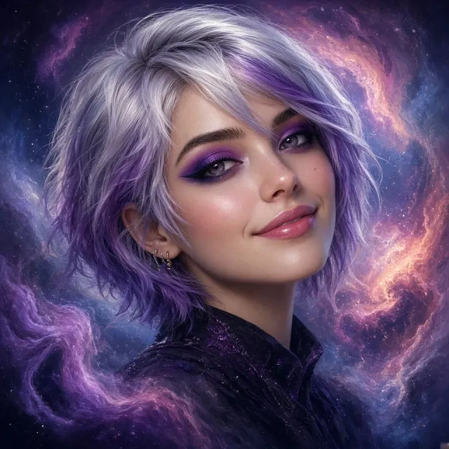 Dynamic & Energetic image example: Nebula Dreamscape Girl Portrait Art
