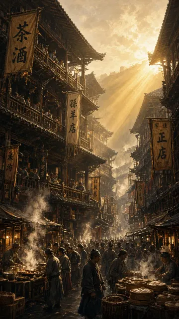Maximalist Song Dynasty Morning Market Oil Painting
