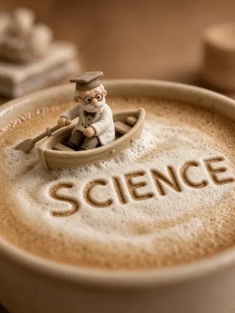 Tilt-Shift Miniature Clay Scientist on Coffee