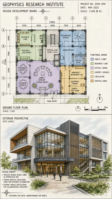 Floor Plan image example: Architectural Concept Plan and Perspective Marker Sketch