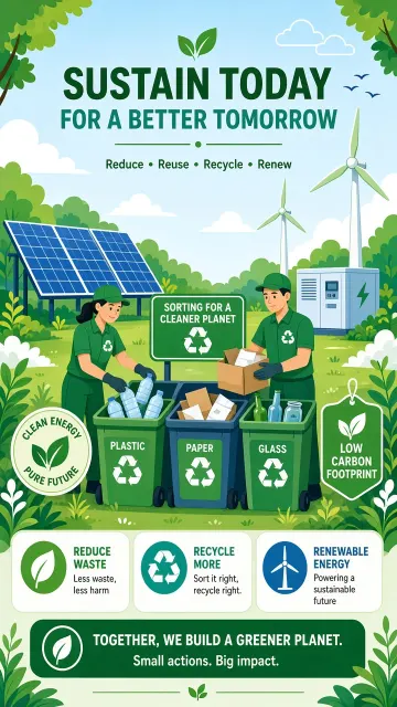 Clean Minimal image example: Eco-Friendly Flat Vector UI Illustration of Waste Sorting