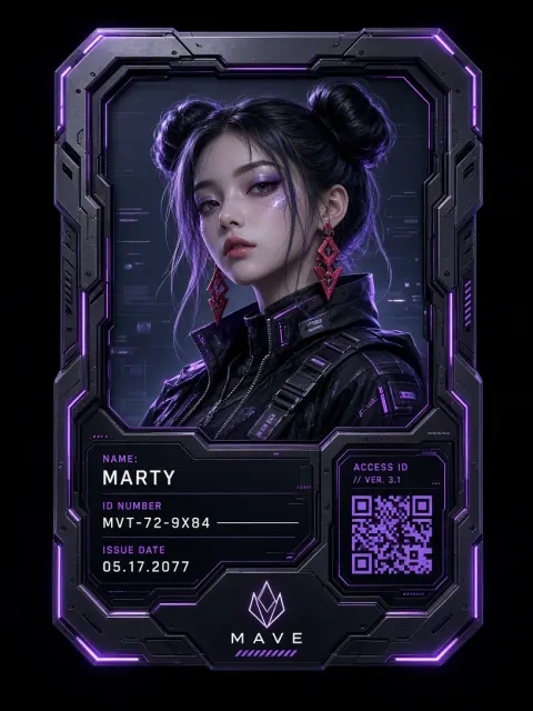 Figures image example: Cyberpunk Neon Holographic ID Card 3D Poster