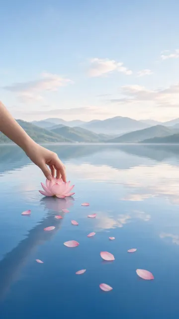 Healing image example: Minimalist Hand Releasing Lotus Blossom in Stream Poster