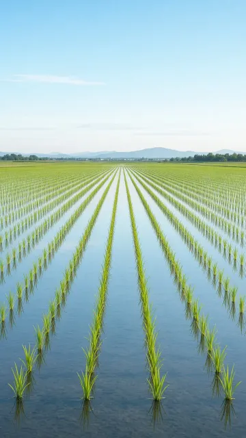 Mirror Water Paddy Field Rice Seedlings Minimalist Grid Photography