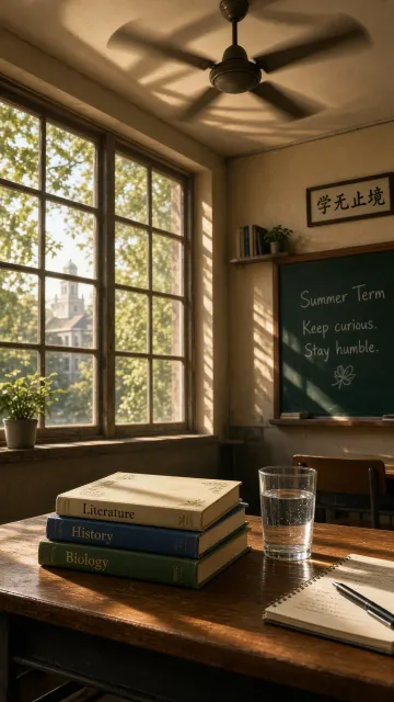 Classroom image example: Summer Classroom Ceiling Fan Shadows and Desk Photography