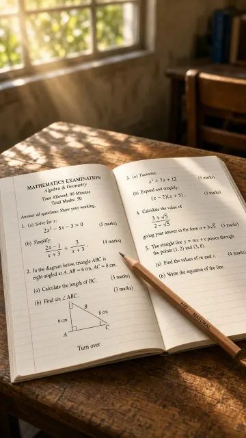 Sunlit Exam Paper and Pencil with Dappled Shadows