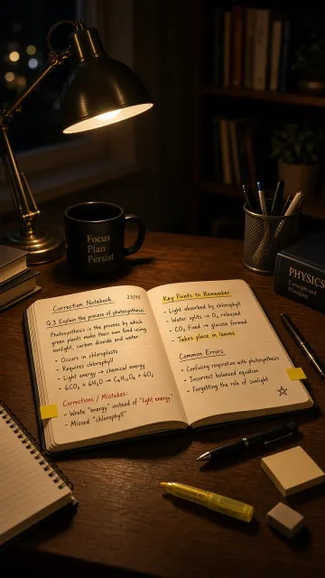 Late Night Desk Warm Lamp Light on Study Notebook
