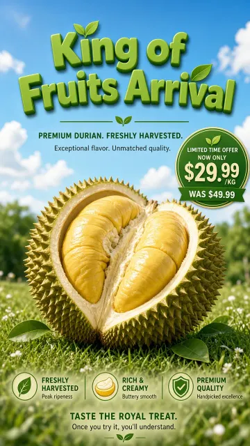 Gourmet Food image example: 3D Durian Fruit Promotional Ecommerce Poster