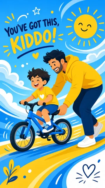 Family image example: Dynamic Flat Vector Father Teaching Child to Ride Bicycle