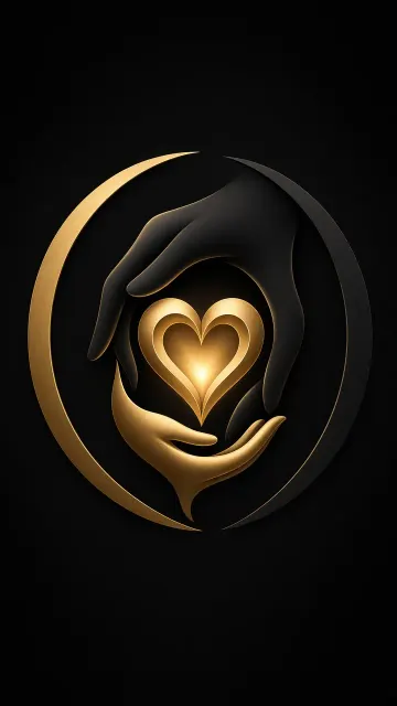 Vector Graphic image example: Negative Space Interlocking Hands Glowing Heart Logo