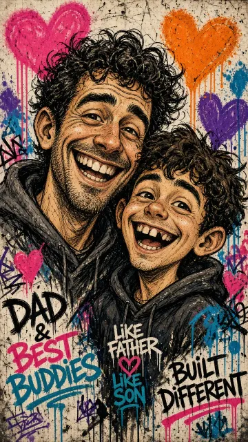 graffiti image example: Street Graffiti Father and Son Caricature Illustration