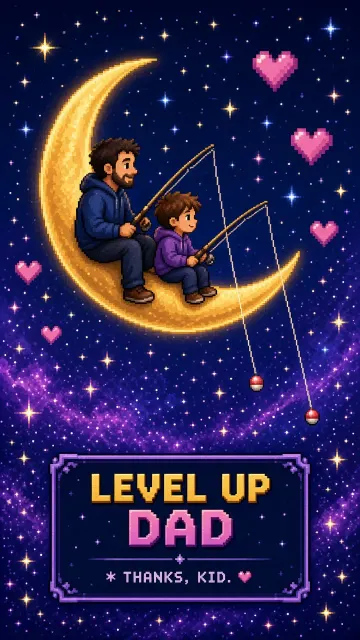 8-Bit image example: Pixel Art Father and Child Stargazing Illustration