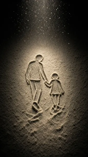 Ephemeral Art image example: Sand Art Finger Traced Father and Child Outline