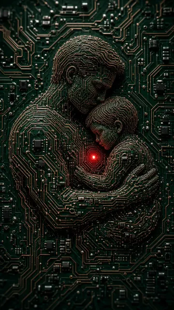 Circuit Board image example: Circuit Board Father and Child Silhouette Tech Art