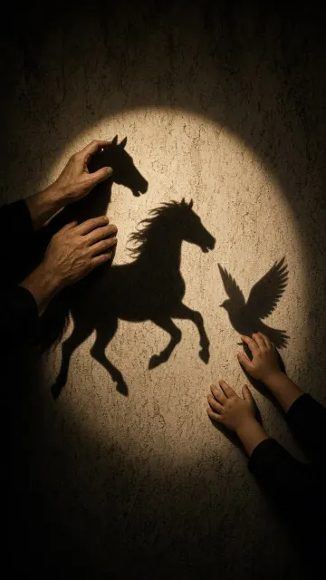 Childhood image example: Theatrical Spotlight Hand Shadow Puppetry