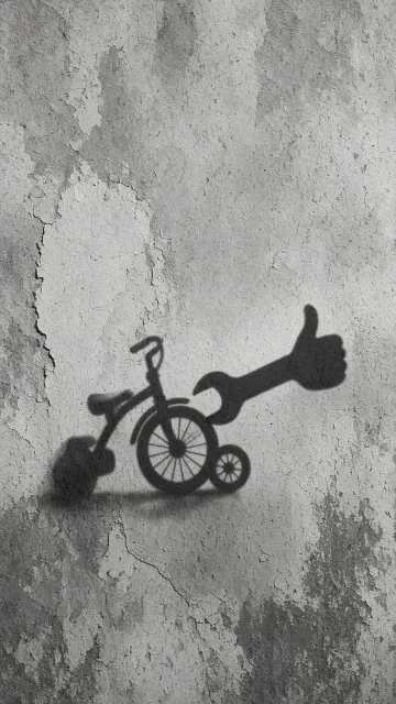 Wrench and Tricycle Black and White Shadow Art