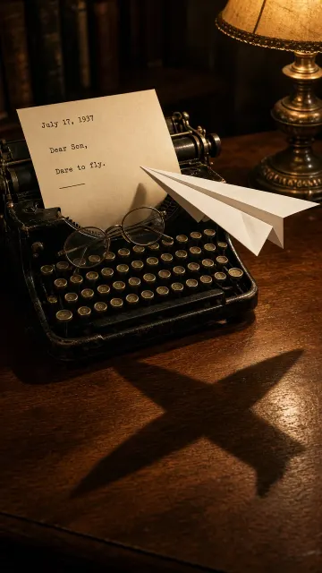 Vintage Typewriter and Paper Airplane Shadow