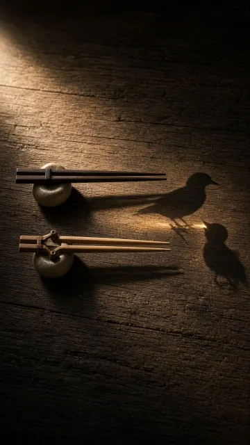Conceptual Photography image example: Chopsticks Shadow Bird Feeding Creative Concept