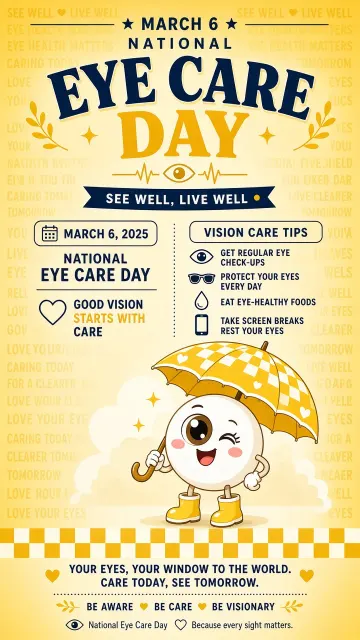 Heartwarming image example: Flat Cartoon Anthropomorphic Eye National Eye Care Day Poster
