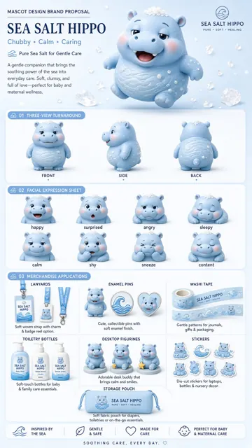 Abstract Shapes image example: 3D Cute Cartoon Sea Salt Hippo Mascot Design Proposal
