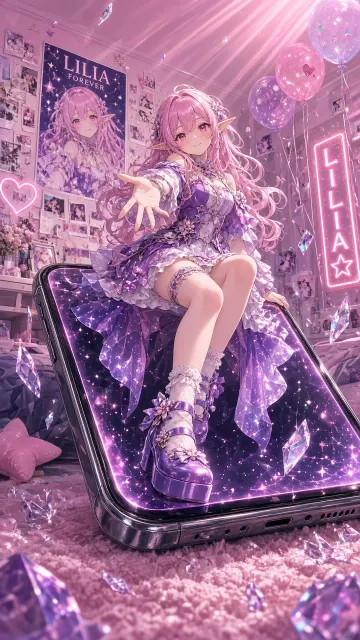 Starry Sky image example: Surreal Anime Pink-Haired Elf Girl Breaking the Screen