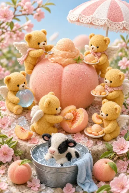 Food image example: 3D Plush Summer Peach Bear Picnic Illustration
