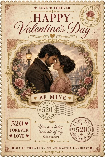 Vintage Aesthetic image example: Vintage Postage Stamp Valentine's Day Poster