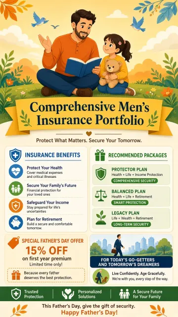 Warm Palette image example: Warm Flat Vector Father's Day Insurance Poster
