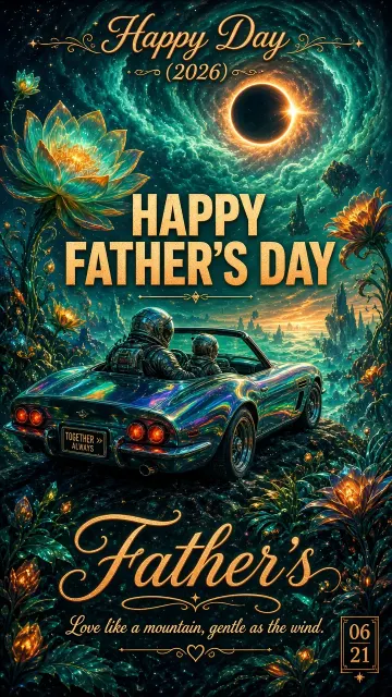 Father's Day image example: Surreal Sci-Fi Astronauts in Vintage Sports Car Poster