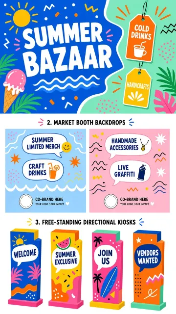 Memphis Design image example: Memphis Style Colorful Summer Market Branding Kit