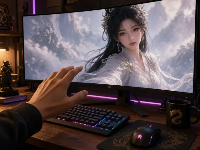 First-Person POV image example: First-Person POV Gaming Monitor with Xianxia Maiden