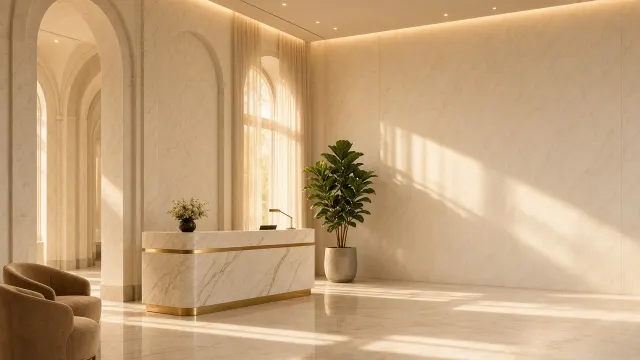 Warm Luxury Hotel Lobby Interior Commercial Photography