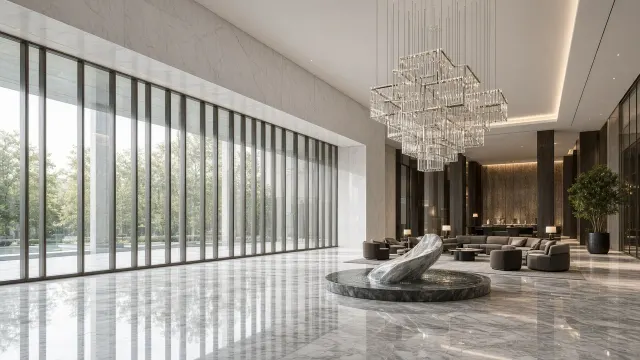 Copy Space image example: Hyperrealistic Luxury Hotel Lobby Commercial Photography