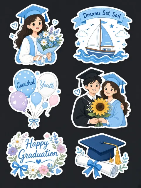Dark Background image example: Flat Illustrated Graduation Prop Sticker Pack