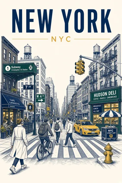 Architecture image example: Minimalist Line Art New York Travel Poster