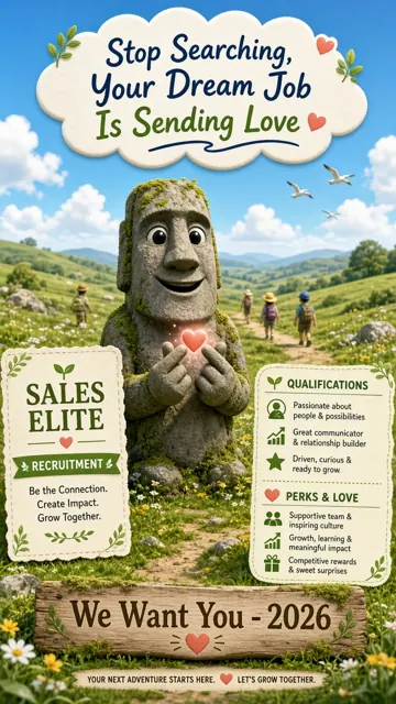 Animals image example: Heartwarming 3D Moai Finger Heart Recruitment Poster